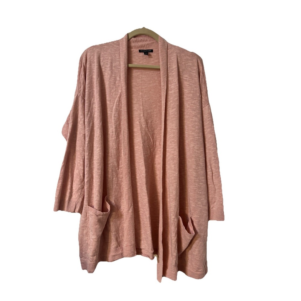 Eileen Fisher Women's cardigan Pink high collar XL Organic Linen blend LoganLook